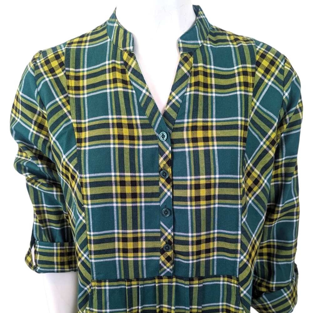 Joan Rivers Long Sleeve Plaid Popover Top Bouse NWOT Womens 8 Medium Green Bay - Picture 4 of 10